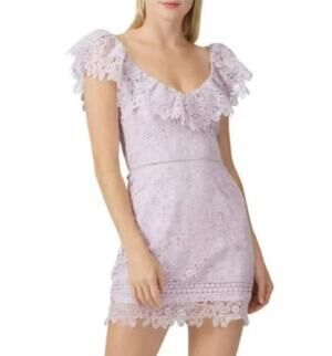Saylor Adwoa Mini Dress Lace Trim Cap Sleeve Plunge V Neck Purple Womens Medium